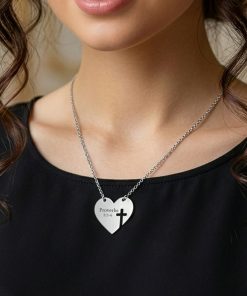 Engraved Heart Cross Necklace